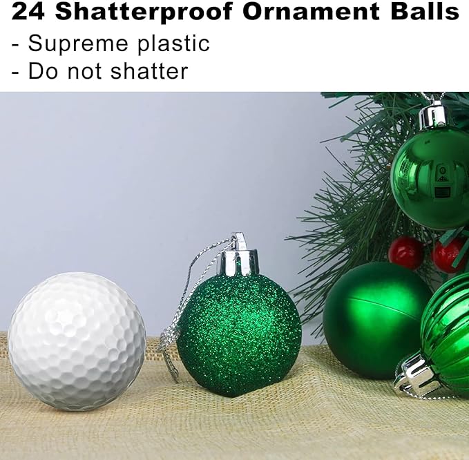 Emerald Green 1.6" Small Christmas Balls Christmas Tree Decoration Ornaments Shatterproof Hanging Balls for Birthday Halloween Holiday Wedding Decorations Set of 24pcs