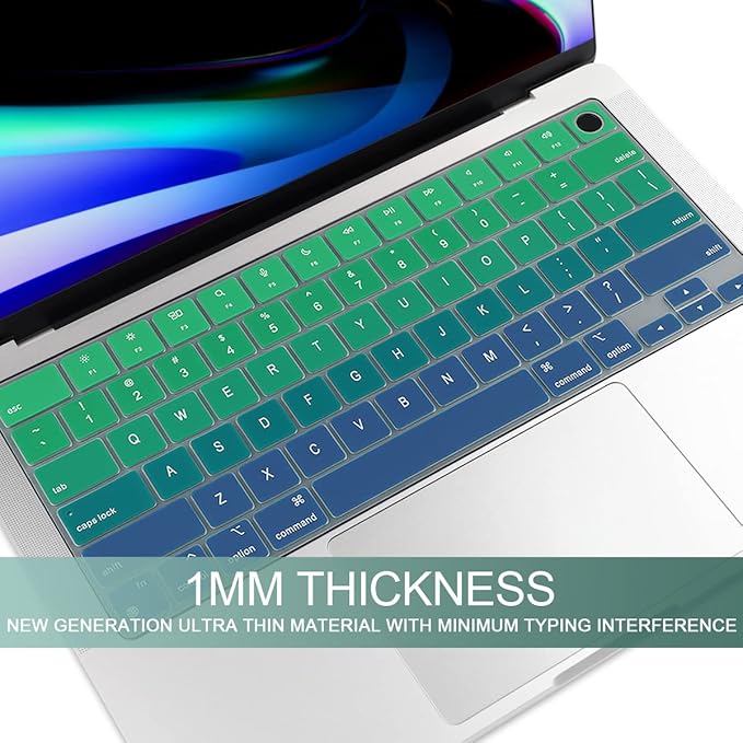 Batianda Premium Gradient Color Keyboard Cover for New MacBook Pro 14'' Pro 16'' 2024 2023 M4 M3 M2 M1 Pro/Max Chip & New MacBook Air 13 15 inch Soft-Touch Silicone Protective Skin,Gradient Green