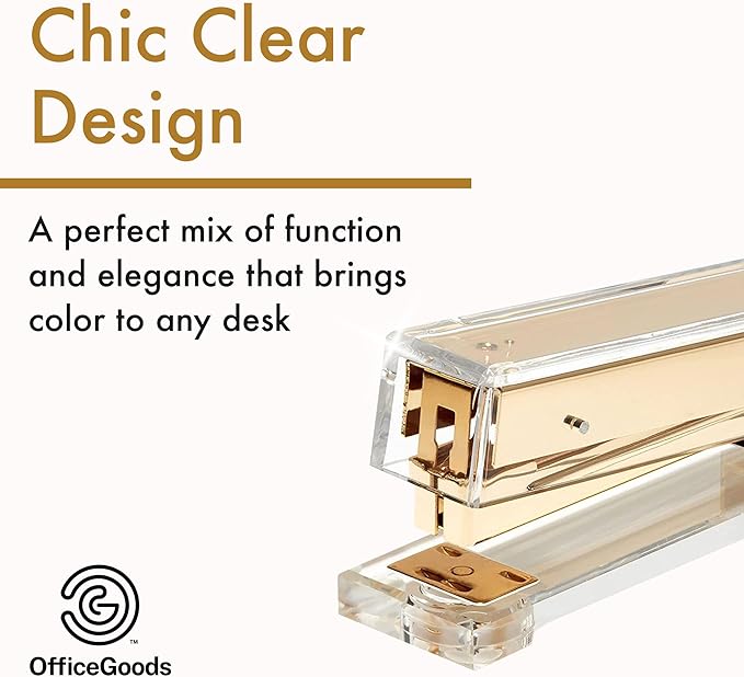OfficeGoods Acrylic Stapler – Aesthetic & Durable Gold Desk Staple for Modern Office – Stylish & Compact Office Supplies for Women & Men