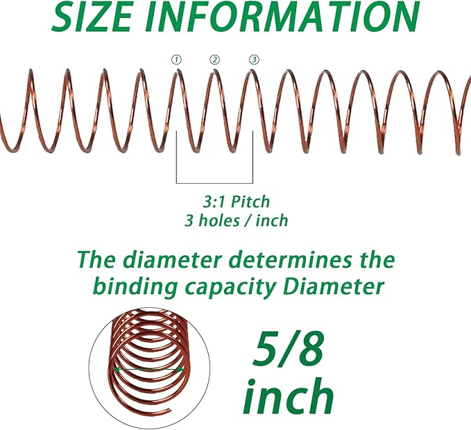 RAYSON 15.9mm Spiral Wire Coil Binding, 3:1 Pitch, 5/8" Metal Coils Spiral Binding 140 Sheets Capacity, Multicolor Color & Pack of 100