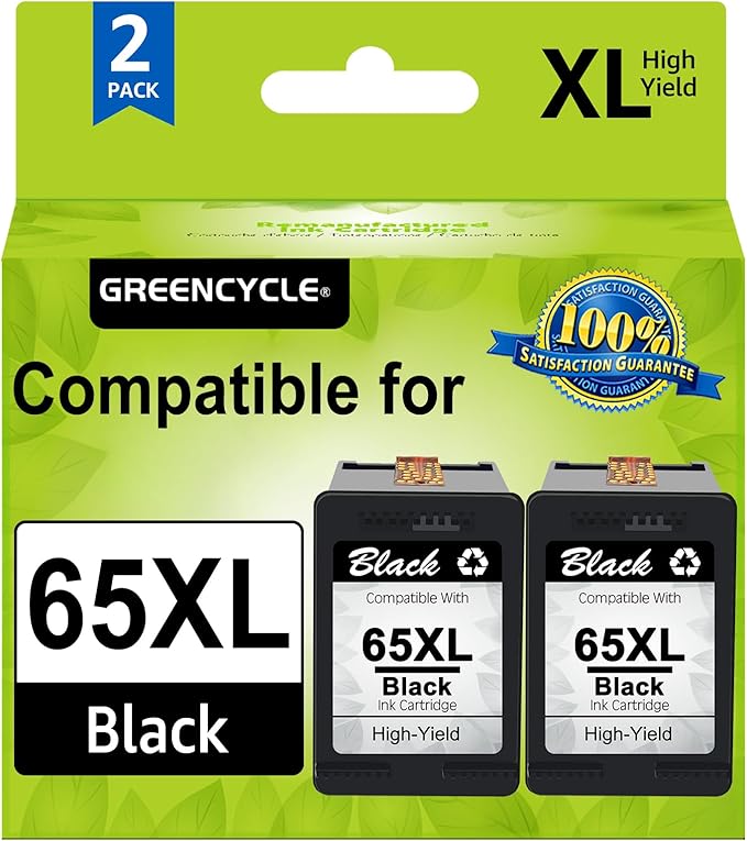 greencycle Remanufactured Ink Cartridge Replacement for HP 65XL 65 XL N9K04AN Compatible for Envy 5055 5058 5052 DeskJet 3755 2622 2655 2624 2652 3720 3722 3723 3730 3732 3752 Printer (Black, 2 Pack)