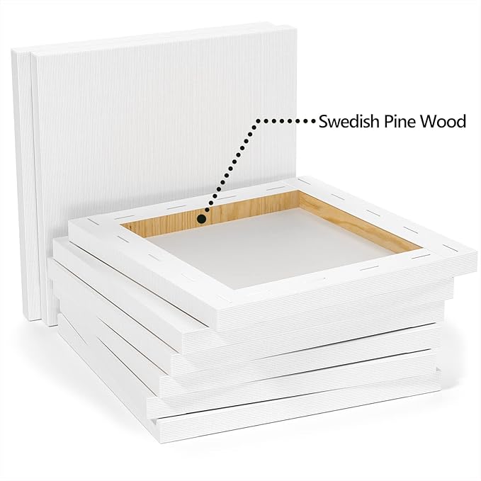 GOTIDEAL Stretched Canvases for Painting, 8x8 Inch Set of 7, Primed White - 100% Cotton Blank Art Square Canvas Boards for Painting for Acrylic Pouring, Oil Paint Dry & Wet Art Media
