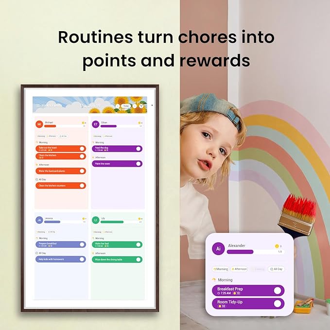 ApoloSign 27" 4K Digital Calendar: Dual Mode Calendar with Google Play & Multi-calendar Sync, Electronic Planner & Chore Chart, Smart Touchscreen, Interactive Display for Family Schedules (Dark Oak, 27-inch(4K))