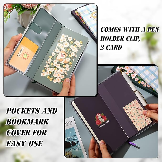 Tinlade 2 Pieces Clear Plastic Cover for Weeks, 8.27 x 7.68 Inches Planner Cover Protector with 120 Color Tabs, Transparent PVC Notebook Strong Plastic Protecting Sleeves for Books (Light Color)