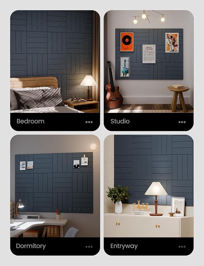 Felt Bulletin Board Tiles Large 48" x 36" Cork Board Alternative-12 Pack with 70 Adhesive Tabs, Thick Slat Wall Panels for Office Decor, Push Pin Board Wall Organizer -Deep Charcoal Blue