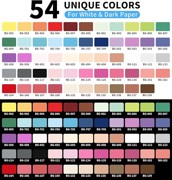 Gel Pens For Coloring, 54 Colors Retractable Colored Pens for Black Paper & White Paper, 0.7mm Fine Point Colorful Pens for Coloring, Writing, Drawing, Journaling, Note Taking, School, Office, Home