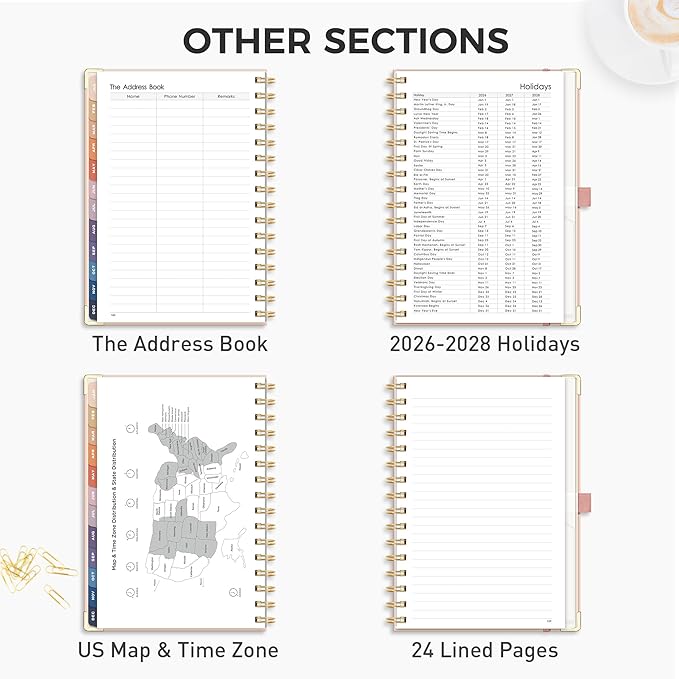 RETTACY 2026 Planner, Weekly and Monthly, Medium Size (5.7" x 8.3"), Jan - Dec 2026, Agenda, Calendar, 12 Month Tabs, Hardcover, 100 GSM Thick Paper, Spiral-bound (Pink)