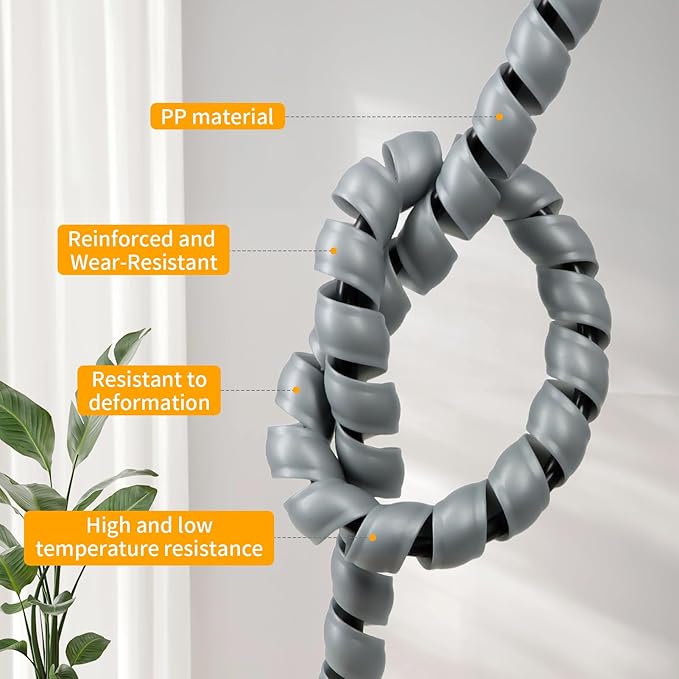 Spiral Wire Wrap, 9.84ft, 16.4ft, 33ft Spiral Cable Wrap Sleeve Hose for Computer, Power, Audio & Video Cords Stop Cord Tangle and Detangler (Grey, 10mm (3/8")-33ft)