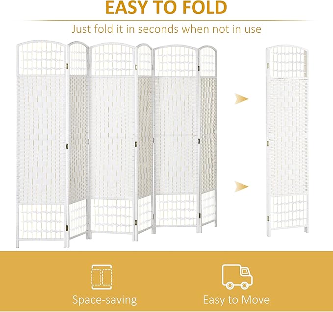 NicBex Room Divider 6 Panel Room Dividers with Woven Paper Design Partition Room Dividers and Folding Privacy Screens 5.6 FT Wall Divider for Office, Room Separation,94.5" W x 0.5" D x 67" H, White