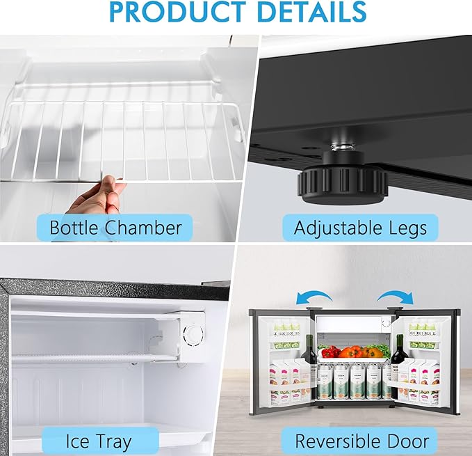 COWSAR 1.6 Cu.Ft Compact Fridge with Freezer, Refrigerator with 7 Temperature Settings, Energy-efficient Low Noise Small Refrigerator Suitable for Dorm, Office, Bar, RV, Bedroom, Commercial