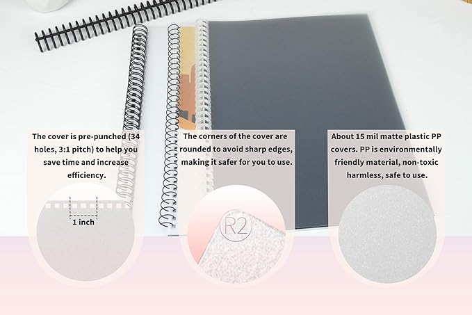 Rayson Pre-Punched PP Plastic Binding Cover, Frosted Finish, 32 Square Holes, Letter Size 8-1/2 × 11 Inches Matte Binding Cover - 50/Pack