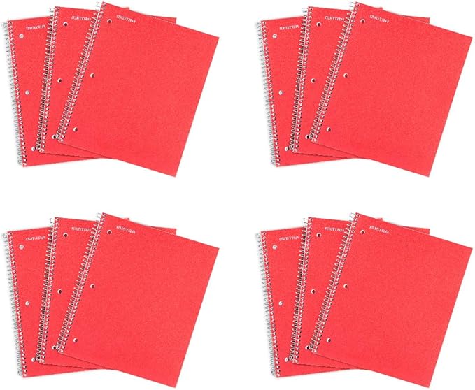Mintra Office Durable Spiral Notebooks, 1 Subject, (Red, College Ruled 12pk), 100 Sheets, Poly Pocket, Moisture Resistant Cover, School, Office, Business, Professional