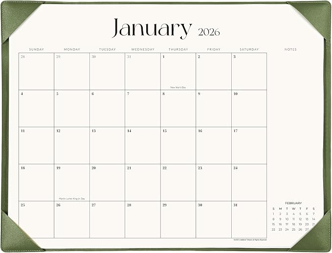 Simplified Desk Calendar 2026 with Desktop Mat, Cabbrix Large Desk Pad Calendar 21" x 16-1/2" Including January 2026 to December 2026, Desk Blotter Calendar for Home School and Office (Mint Green)