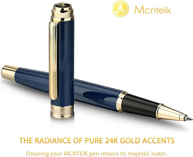 317 Rollerball - Stunning Luxury Blue Lacquer Pen with 24K Gold Finish, Schmidt Black Ink Refill, Fancy Gift Set for Men & Women, Professional, Graduation Executive Office, Nice Classic Pens