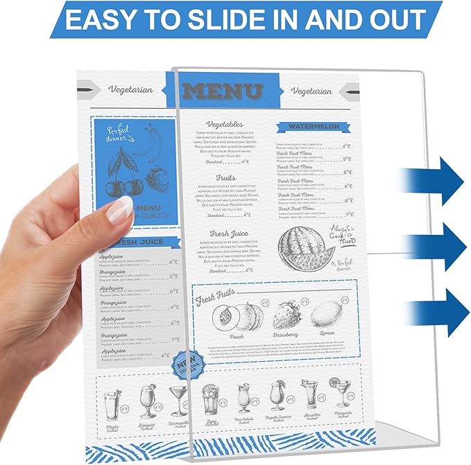 EHWINE 6 Pack 5 x 7 Acrylic Sign Holder, Clear Plastic Signs Display Stand, Vertical Slanted Back Paper Holder Stand up Table Top Sign Holders Flyer Stand Frames Suitable for Office Business Store