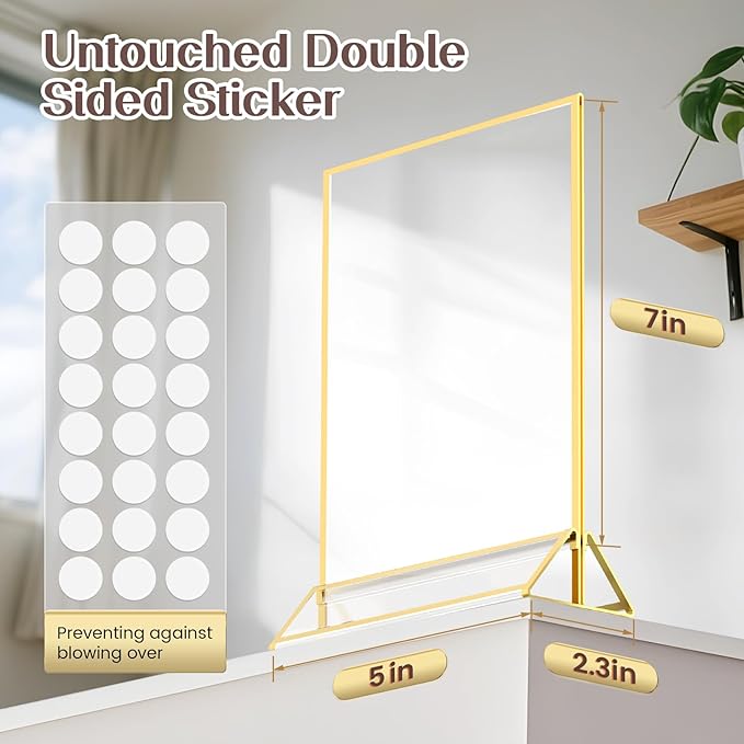 Gold Frames 5X7 Acrylic Sign Holder Double-Sided Acrylic Picture Frames Display Stand for Flyer Holder Menu Holder Wedding Table Number with Removable Sticky Dots-24 Pack