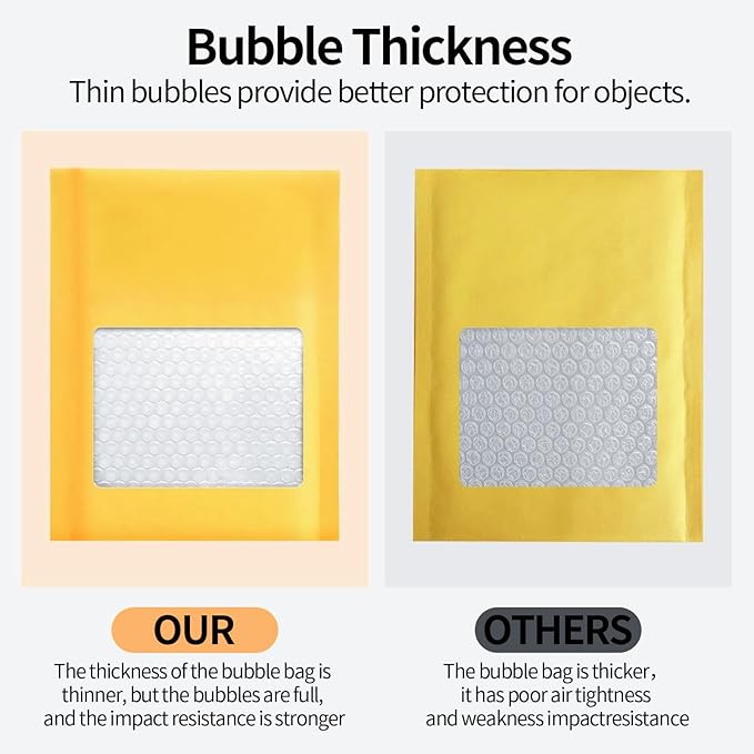 Kraft Bubble Mailers 4×8' Inch 50 Pack Yellow shipping envelopes Self-Seal Padded Mailing Envelopes for Jewelry Makeup Supplies and Small Business Packaging