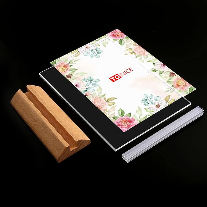 TONICE® 3 Pack 5x7 Acrylic Sign Holder T Shape Clear Acrylic Double Sided Frames with Wood Base Table Menu Display Stand Flyer Display (Optional 8.5x11/5x7 Inch L/T Shape)