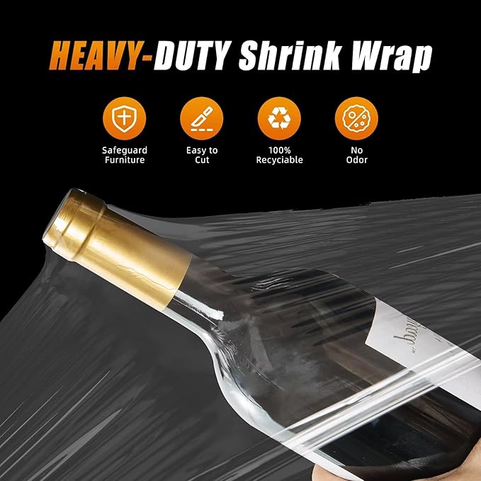 BETU Plastic Wrap Stretch Film for Moving Supplies 5inch X 1000ft, Shrink Wrap Stretch Roll Industrial for Furniture Wrapping Shipping Pallet Moving Boxes Storage with Handles, 4 Pack, Clear