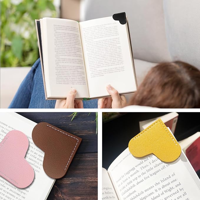32Pcs Leather Heart Bookmarks,HJQAYNC Cute Corner Page Book Marks,Book Accessories for Kids Women Book Lovers Teachers,Handmade Reading Gifts (32Pcs)