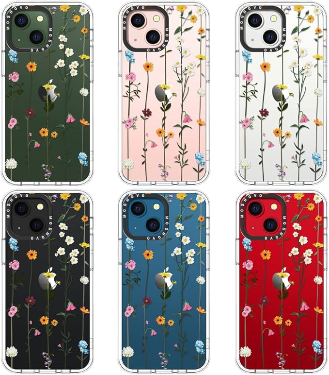 MOSNOVO Case for iPhone 13, [Buffertech 6.6ft Military-Grade Drop Protection] [Anti Peel Off Tech] Clear TPU Bumper Phone Case Cover Design - Wildflowers