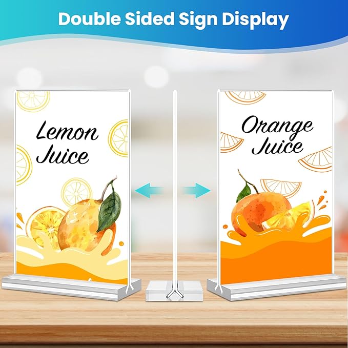 Acrylic Sign Holder 5x7, 11 Pack Clear TableTop Sign Holder-Sided, Plastic Flyer Display Holder with Vertical Base, Clear Flyer Stand Menu Table Display Holders for Restaurants Office Store Show Fair