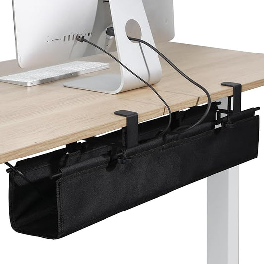 MAXECHO Under Desk Cable Management Tray 28" - Clamp on Wire and Cable Organizer for Storage and to Hide Cords - Ideal for Home Office - Premium Black Fabric Design