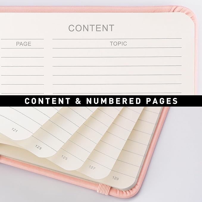 RETTACY Lined Journal Notebook, 192 Numbered Pages, A5 Medium Size (5.7'' x 8.3''), for Men & Women, Journaling, Writing, Work & Office, Leather Hardcover, 100 GSM Thick Paper (Rose Gold)