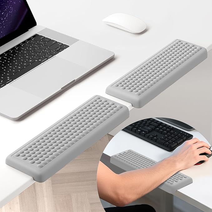 Hsurbtra L-Shaped Desk Elbow Pad, 2-Piece Soft Memory Foam Elbow Support Padding with Non-Slip Rubber Base, Ergonomic Desk Edge Cushion Wrist Rest for Office, Home, Work, Gaming, Gray