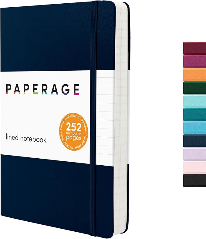 PAPERAGE Lined Journal Notebook, (Navy), 252 Pages, Medium 5.6 in x 8 in - 100 GSM Thick Paper – Hardcover Journaling Notebook for Work, School & Note Taking