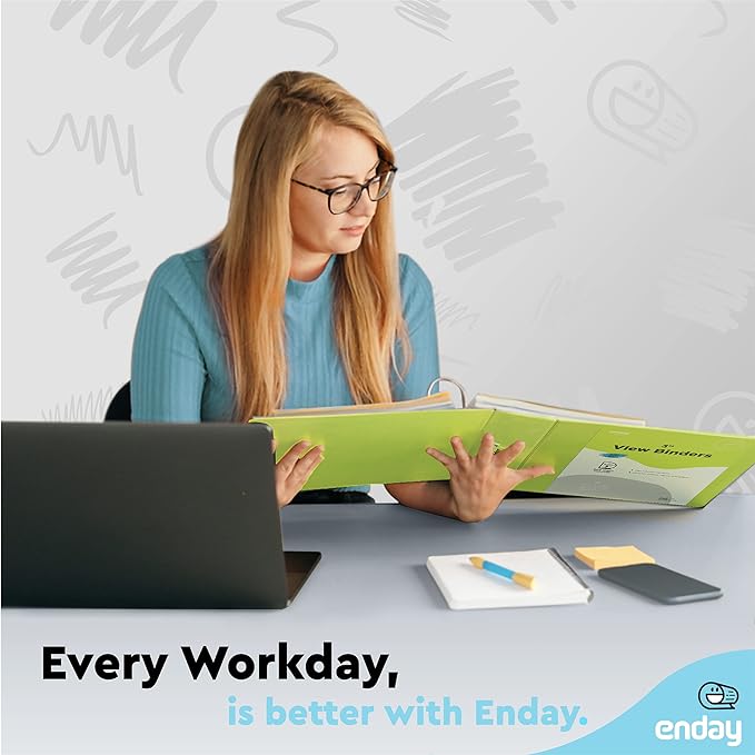 3 Inch Binder 3 Ring Binders Green, Slant D-Ring 3” Clear View Cover with 2 Inside Pockets, Heavy Duty Colored School Supplies Office and Home Binders – by Enday