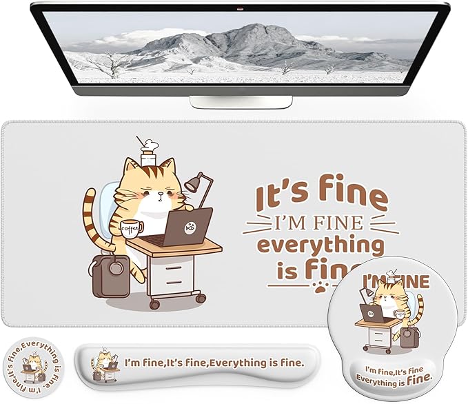 iCasso Desk Mat Set,Large Mouse Pad with Wrist Support,Cute Cat Wrist Support for Keyboard,Non-Slip Computer Mat with Stitched Edges, Anime Desk Cover Protector for Office Home Dorm