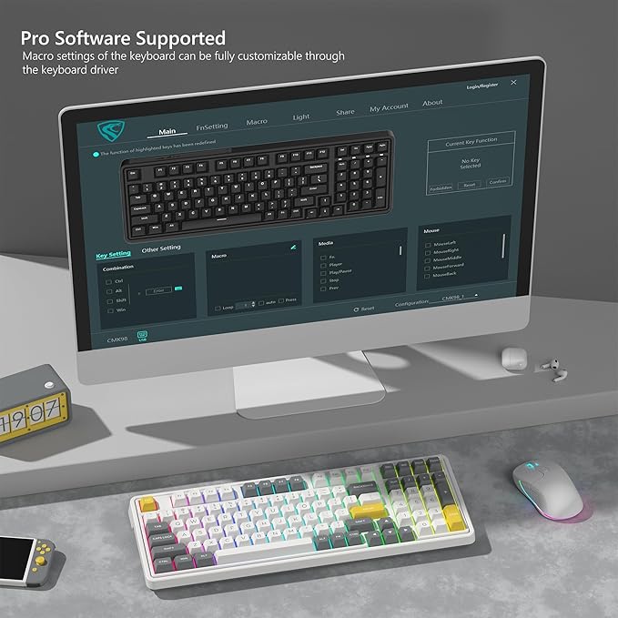 CMK98 Wireless Mechanical Keyboard with Number Pad,Tri-Mode Hot Swappable 99 Key Custom Gaming Keyboard, Linear Switches Gasket Creamy Keyboard RGB for Win/MAC (Grey)