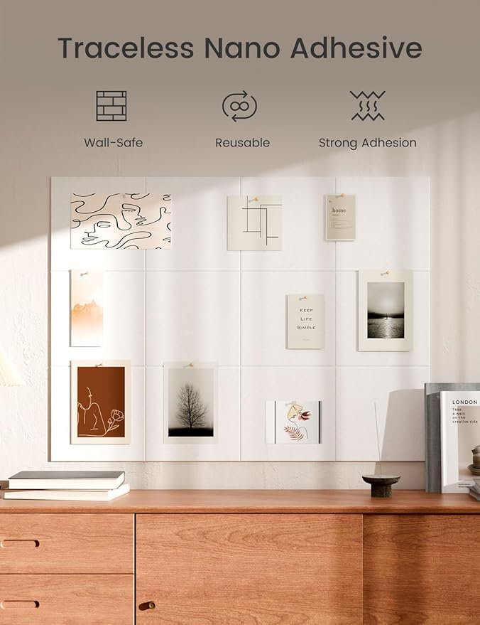 Bumusty Large Cork Board 47"x35" Alternative - 12 Pack Felt Wall Tiles with 70 Safe Removable Adhesive Tabs, 30 Pushpins, Cork Boards for Walls Pin Board Bulletin Board Office Decor (Milky White)