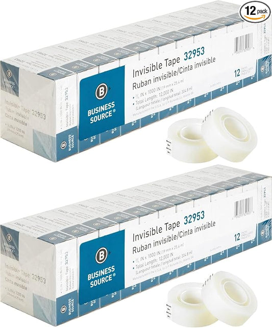 Business Source BSN32953 Premium Invisible Tape Value Pack, Clear(12 PER Pack, Pack of 2)