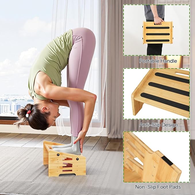 HOOBRO Bamboo Foot Rest, Adjustable Under Desk Footrest with 5 Height Options & Angles, Non-Slip Ergonomic Foot Rest for Under Desk at Work for Improved Posture, for Home & Office, Natural YL01FP01