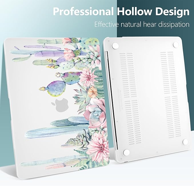 DONGKE Compatible with MacBook Air 13 inch Case 2021 2020 2019 2018 Release A2337 M1 A2179 A1932 with Retina Display & Touch ID, Plastic Hard Shell & Keyboard Cover - Watercolor Cactus