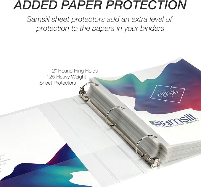Samsill Durable 2 Inch Binder, Made in the USA, Round Ring Customizable Clear View Binder, White, 4 Pack (MP48467)