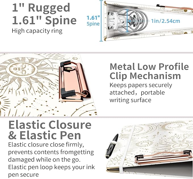 Ospelelf Mini 3 Ring Binder 1 Inch, Cute Binder for 5.5" x 8.5" with 5 Tab Dividers, File Folder Labels and Low Profile Clipboards, Tarot Cards Binder for School Supplies and Office Supplies