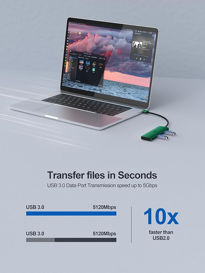 USB 3.0 Hub,4 Port USB Splitter Extender Portable Adapter Multiport Data Hub for Laptop,Xbox, Flash Drive,HDD,Console,Camera,Keyborad,Mouse Windows,Mac OS PC,Not Designed to Charge Devices-Green