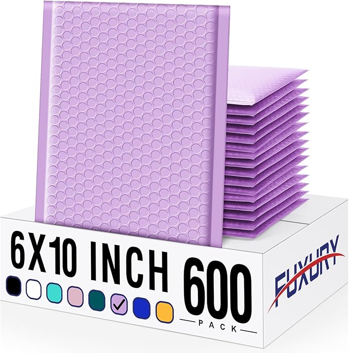Fuxury Bubble Mailers 6x10" 600 Pack Lavender Small Bubble Shipping Envelopes Usable Size 6x9" #0 Cute Bubble Padded Mailer Thick Padded Envelopes for Mailing Jewelry,Makeup, Bulk