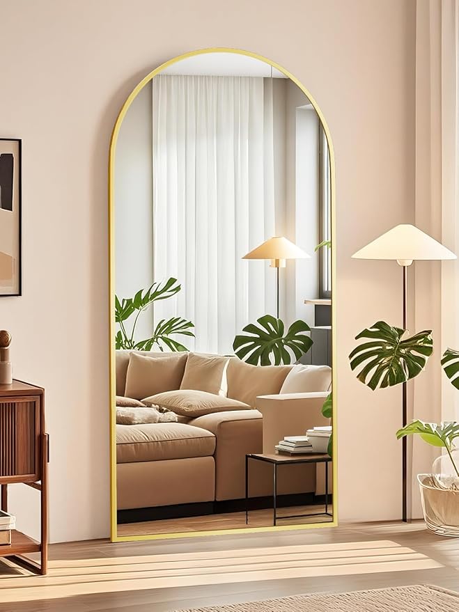 SUNQUEEN Arched Mirror Full Length, 71"×32" Full Length Mirror with Stand, Standing Floor Mirror Wall, Hanging or Leaning Large Full Body Mirrors for Bedroom Living Room(Gold)
