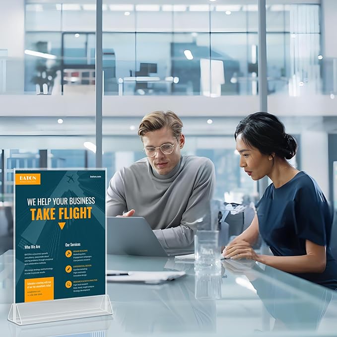 Acrylic Sign Holder 5x7 - 8 Pack Clear Paper Holder - Vertical Double-Sided Table Display Stand - Acrylic Desktop Picture Frame,Vendor Booth Display Items - Suitable for Restaurants Office Store