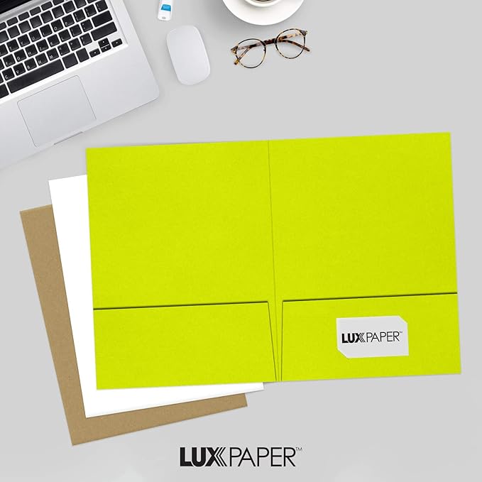 LUXPaper 9" x 12" Presentation Folders | Two Pocket | Wasabi Green | 100lb. Cover | 25 Qty