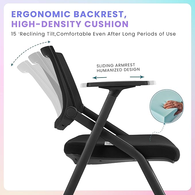 2 Pack Stackable Conference Room Chairs with Wheels and Paddle, Ergonomic Mesh Back and Arms for Meeting, Conference, Reception, Training Room & Home Office Desk Folding Chairs