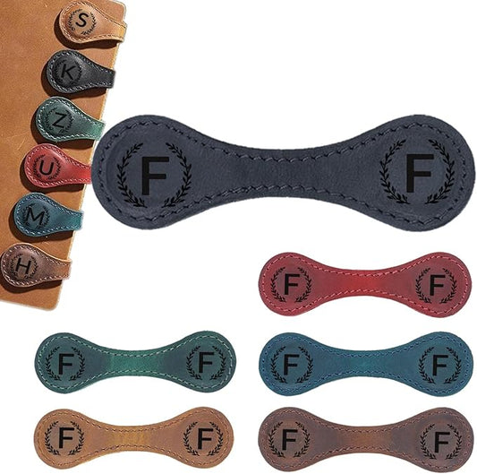 Magnetic Leather Bookmark with 26 Initial for Reading Women,Personalized Magnet Book Marks Gifts for Men,Book Lovers (Black, F)