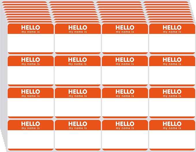 Zacool 480 Pcs Orange Name Tag Stickers (3" x 2") Identification Badges, Peelable 'Hello My Name is' Badges for Themed Party, Family, Home, School, Office