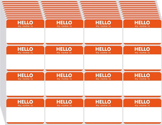 Zacool 480 Pcs Orange Name Tag Stickers (3" x 2") Identification Badges, Peelable 'Hello My Name is' Badges for Themed Party, Family, Home, School, Office