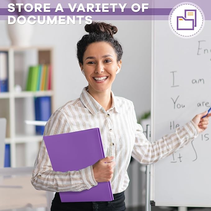 Henoyso 18 Pcs Plastic Folder with Clear Front Pocket and 3 Prong Plastic Folders with Card Slot Pocket Folders with Prongs for School Office (Purple)