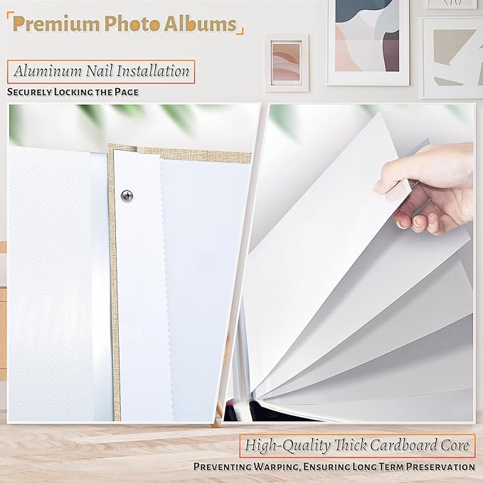 Photo Album Self Adhesive Scrapbook,60 Pages Large Photo Book for 4x6,5x7,8x10 Pictures,DIY Album for Baby Wedding Family Travel Birthday,with Metallic Pen and Scraper